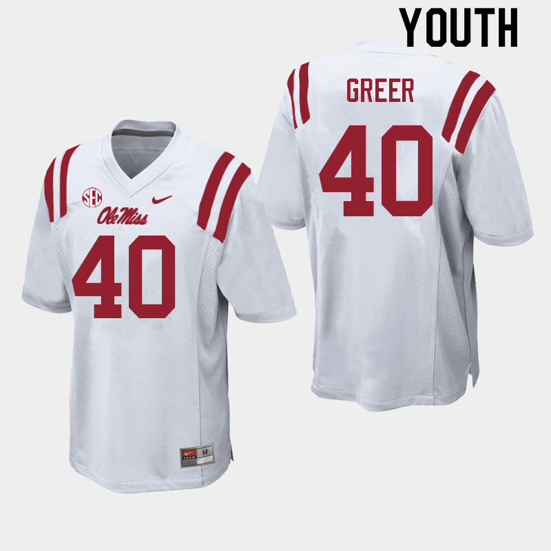 Youth #40 Jack Greer Ole Miss Rebels College Football Jerseys Sale-White - Click Image to Close